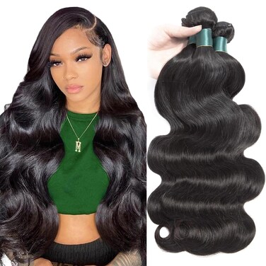 Brazilian Human Hair Bundles 18 20 22 Inch Body Wave, 12A Grade, 100% Unprocessed Virgin Hair Weave, 3 Pcs Natural Black Extensions (18-22)