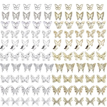 Butterfly Nail Charms,100 PCS Nail Charms Silver Nail Butterfly Charms Gold Butterflies Charms Butterfly Charms for Nails 3D Nail Charms Gold Nail Charms Silver Charms for Acrylic Nails