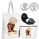 Sadnyy 4 Set Black Girl Tote Bag African American Gifts Inspirational Cosmetic Bags Canvas Shoulder Handbag Motivational Pocket Hug Token and PU Leather Keychain Make up Bags for Black Women(Elegant)