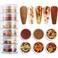 6pcs/Set Fall Nail Art Glitter Sequins Holographic Maple Leaf Nail Art Flakes Manicure Decorated Brown Fine Pigment Powders for Fall Thanksgiving Nail Decorations Accessories (Maple Leaf)