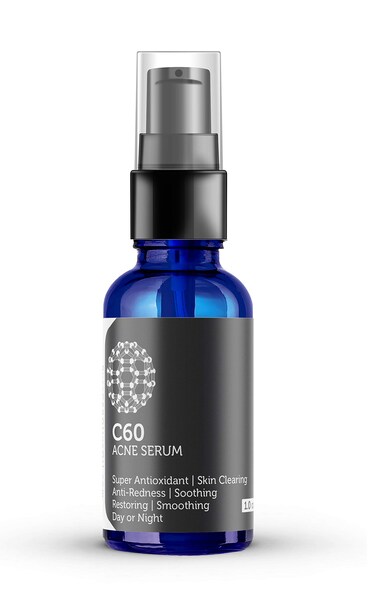 C60 Acne Serum 30ml with Aloe, Rose, MSM, CoQ 10, Vitamins B3 + B5 &amp; Anti Aging Wrinkle Complexes for Men &amp; Women Made with Organic Ingredients
