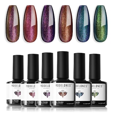 modelones Chameleon Gel Nail Polish Set - 6 Colors Aurora Gel Polish Kit Blue Green Purple Red Brown Glitter Gel Polish All Seasons Soak Off LED Nail Lamp Gel Nail Kit Home Gift DIY Salon for Women