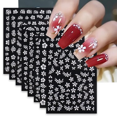 8 Sheets Flower Nail Art Stickers Cherry Blossom Nail Stickers 3D 5 Petals Spring and Summer Floral Beauty Women Nail Art Accessories Nail Decoration
