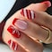 Christmas Press on Nails Short Coffin Red French Tip Fake Nails with Red White Plaid Snowflake Designs Red Full Cover Glue on Nails Artificial Acrylic Fales Nails for Women 24 Pcs