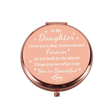 to My Daughter Compact Mirror, Valentines Day Gifts for Daughter, College Girls Gifts, Rose Gold Compact Mirror for Daughter from Mom, Daughter Birthday Gifts, Unique Daughter Gifts for Girls Women