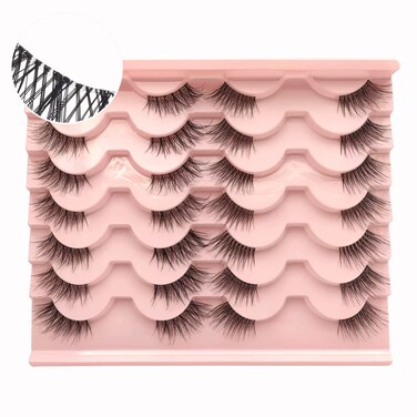 Half Lashes Natural Look with Clear Band Cat-Eye Lashes Wispy Fluffy Faux Mink False Eyelashes, 2 Styles Mixed 3/4 Corner Lashes Reusable Soft DIY Cluster Lashes Pack 14 Pairs by Heracks(37+Noya)
