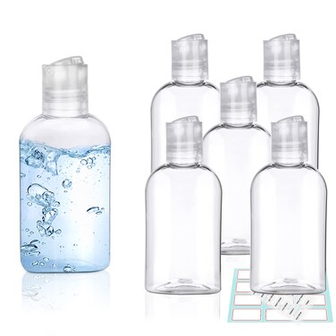 Clear Plastic Empty Squeeze Bottles with Disc Top Caps 6 Pack 3.4 oz Travel Bottles TSA Approved Leak Proof Plastic Travel Bottles for Shampoo, Conditioner &amp; Lotion