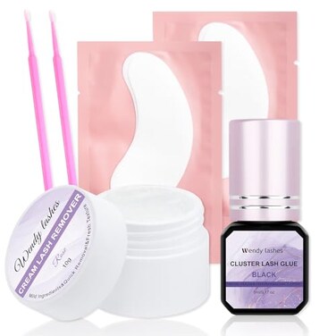Lash Cluster Glue and Lash Remover Kit DIY Lash Extension Cluster Lash Strong Clear Lash Glue and Remover Kit Mild and Safe Cream Eyelash Remover No Residual Fast Remover Kit(Lash Glue/Remover Kit)