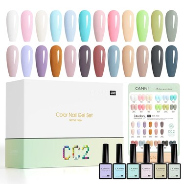 CANNI CC2 30Pcs 9ML Gel Nail Polish Set,Spring Summer Hot Pink Green Light Yellow Purple Blue Gel Polish Kit Soak Off LED UV Nail Art Starter Manicure Salon DIY at Home