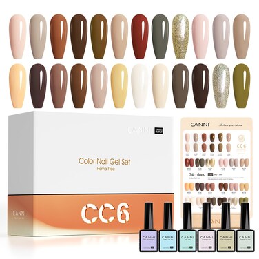 CANNI CC6 30Pcs 9ML Gel Nail Polish Set, Winter Brown Skin Tone Nude Neutral Beige Khaki Gel Nail Polish Set Soak Off LED UV Nail Art Starter Manicure Salon DIY at Home