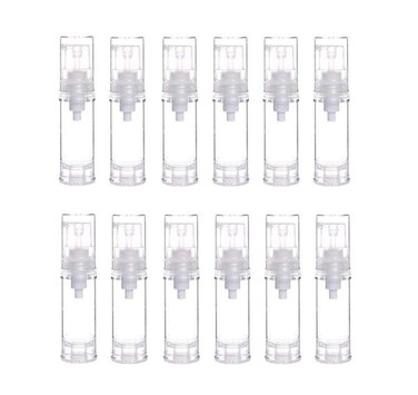 12Pcs Portable Empty Refillable Clear Plastic Airless Vacuum Pump Bottle Cosmetic Make-up Cream Lotion Sample Packing Toiletries Liquid Storage Container Vial Jars(5ml/0.17oz)
