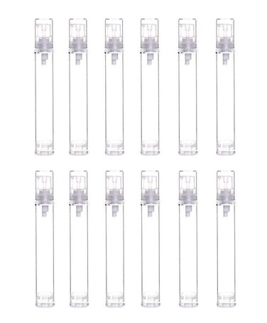 12Pcs Portable Empty Refillable Clear Plastic Airless Vacuum Pump Bottle Cosmetic Make-up Cream Lotion Sample Packing Toiletries Liquid Storage Container Vial Jars(15ml/0.5oz)