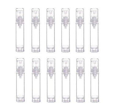 12Pcs Portable Empty Refillable Clear Plastic Airless Vacuum Pump Bottle Cosmetic Make-up Cream Lotion Sample Packing Toiletries Liquid Storage Container Vial Jars(10ml/0.34oz)