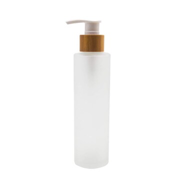 1PCS Empty Refillable Frosted Glass Pump Bottle with Bamboo Pump Head Toiletries Storage Containers for Bath Shower Shampoo Hair-Conditioner Cleanser (150ml/5oz)