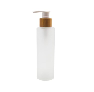 120ML/4OZ Empty Refillable Transparent Frosted Glass Lotion Pump Bottle with Bamboo Pump Soap Dispensers Toiletries Storage Containers for Shampoo Essential Oils Shower Gel