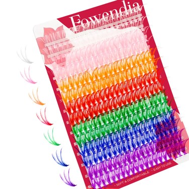 Colored Cluster Lashes Individual Lashes D Curl Lash Clusters DIY Eyelash Extensions Halloween Cosplay Pink Lashes Wispy Soft Colorful False Eyelashes at Home (40D-D,15mm)