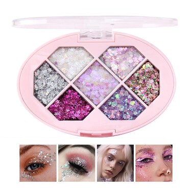 Colorful Glitter Eyeshadow Palette, 7 Colors Face &amp; Body Glitter Gel, Sparkle Long Lasting Waterproof Quick Dry Professional Makeup Palette for Body, Face, Hair, Eye &amp; Sparkling Eyeshadow 02