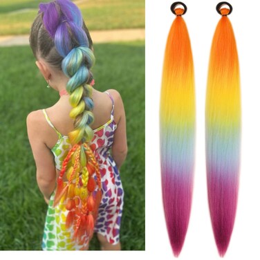 Rainbow Braid Hair Extensions Rave Hair Accessories Colorful Hair Extensions Braid Ponytail Extension
