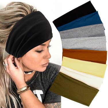 Yeshan Wide Headbands For Women Stretch Boho Head Bands Large Turban Sweatbands Workout Yoga Running Hairband,Pack of 8