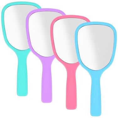 MIDELONG Handheld Mirror Small Hand Mirror with Handle Compact Travel Makeup Mirror Handheld Cosmetic Personal Mirror Portable Vanity Mirror (Blue, Green, Pink, Purple,4 Pcs)