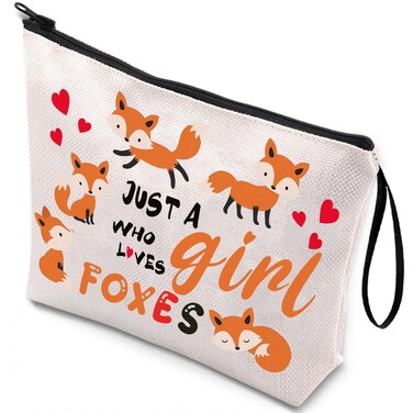 Fox Gifts Makeup Bag Fun Travel Cosmetic Bag Foxes Lovers Cute Travel Organizer Zipper Pouch for Girls Gifts Women Present Just a Girl Who Loves Foxes