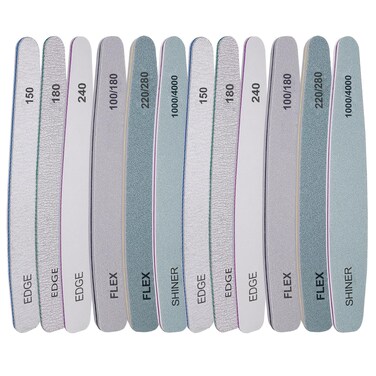 Nail File and Buffer Set, 12 Pcs Professional Nail File Kit for Acrylic and Natural Nails, 100/150/180/220/240/280/1000/4000 Grit Soft Nail Filer gel nail files &amp; buffers filing Emery Board Home Salon