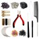 FEXICHUJI Hair Extension Microlink Tool Kit, 600 Silicone Nano Microbeads, 1 Extension Pliers, 3 Rolls of Sewing Thread, 2 Hair Pulling Loops, 10 Crochet Hooks, 4 Clips, 1 Comb, 200 Rubber Bands