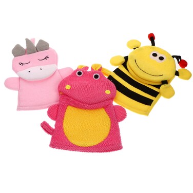 3pcs Bath Mitt Cute Animal Puppet Bath Gloves Loofah Soft Wash Sponge Bath Sponge for (Random Style)