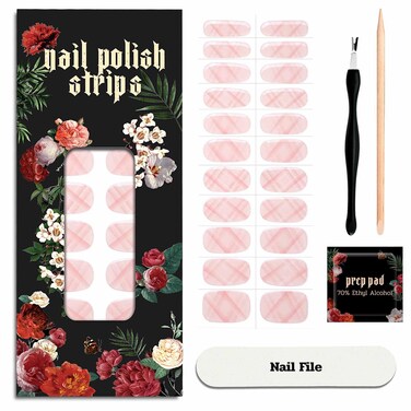 Nail Polish Strips - 22 Pcs Salon Quality Gel Nail Stickers - Long Lasting Wraps (Holding You Pink&amp;Line)
