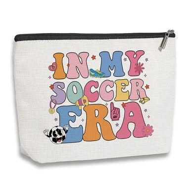Soccer Gifts In My Soccer Era Makeup Bag Soccer Cosmetic Bag for Girls Soccer Coach Gifts Soccer Team Gifts for Football Lovers Players Fans Birthday Gifts for Women Her Girl Teens Football Gifts