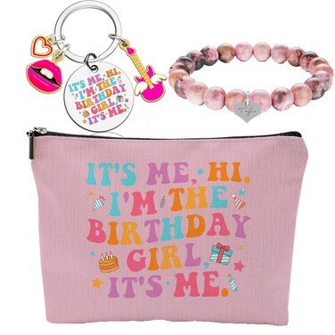 QualityLife Tay Birthday Set With Makeup Bag,Keychain,Bracelet Singer Merch Cosmetic Bag for Music Lovers,Womens Birthday Gifts