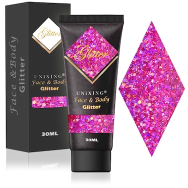 Face Glitter Gel, Holographic Body Glitter Gel for Hair, Body, Face, Lip, Eyeshadow, Sequins Glitter Face Paint, Chunky Glitter for Makeup, Sparkling Glitter Makeup for Concerts Music Festival Rave