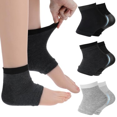 3Pairs Cracked Heel Treatment Socks - Moisturizing Heel Socks for Women Men Cracked Heels, Gel Heel Socks for Dry Cracked Feet Overnight, Foot Care Aloe Infused Socks for Women (US Szie 7-11)
