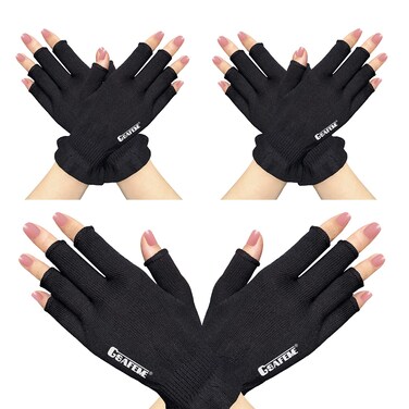 GSAFEME Cotton Gloves Eczema - Fingerless Touchscreen Moisturizing Gloves for Dry Hand Sleeping - Cotton Gloves for Men and Women, Black L/XL 3 Pairs