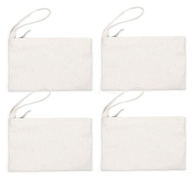 Wristlet Cotton Canvas Zipper Cosmetic Bag Makeup Bags Tool Organizer with Cotton Lining, Beige, 5.11"x7.48", Pack of 4