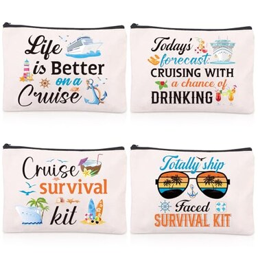 Cruise Essentials Gift Bags - 4 Pcs Cruise Travel Pouch Gifts Exachange Ideas, Life is Better on A Cruise Cosmetic Makeup Bag, Cruising Must Haves Accessories Bag, Gifts for Party Christmas