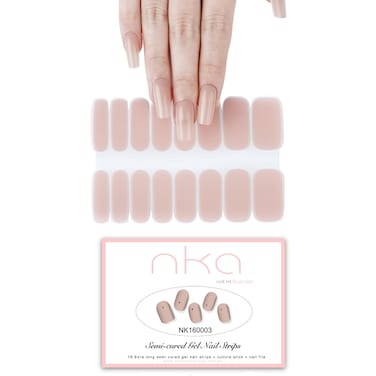NKA Semi Cured Gel Nail Strips, 16 Double Ended Long Stickers Wraps, UV Lamp Curing Strip- Nudepink