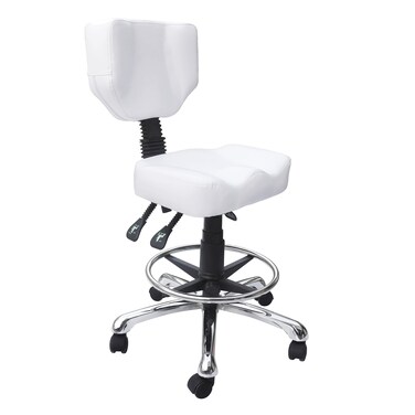 Discount Spa Equipment - 3-Function Rolling Stool with Back Support, Cushioned Office Stool, Desk Stool, 19 in x 17 in x 19-24 in, White