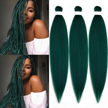 Emerald Green Braiding Hair Pre Stretched Kanekalo Easy Braid Prestretched Braiding Hair Dark Green Colored Hair Extensions for Braiding Crochet Hair Box Braids 26 inch 3 pack