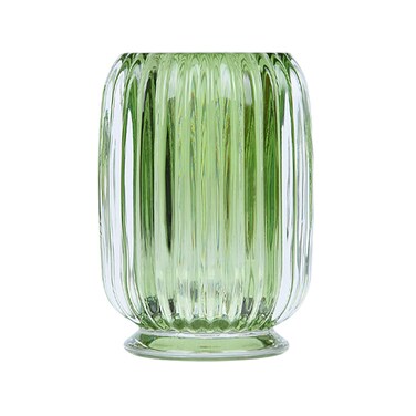 DASITON Makeup Brush holder Organizer,Crystal Cosmetic Makeup Brush Glass Brushes Storage Holder, Vintage Make Up Brush Cup striped vase(Green)