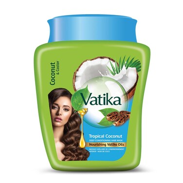Dabur Vatika Naturals Hair Mask - Deep Conditioning Hair Mask for Dry and Damaged Hair - Natural Hair Care Solution with Intense Moisture &amp; Rejuvenation Benefits - Tropical Coconut &amp; Castor Oil (500g)