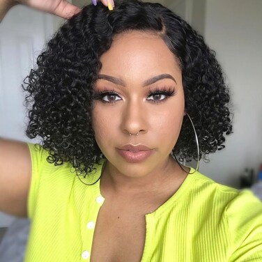 Glueless Wigs Human Hair Pre Plucked Pre Cut, Short Curly Deep Wave Lace Front Wigs Human Hair, 180% Density Wear and Go Glueless Bob Wig Human Hair for Women 8 Inch Natural Black