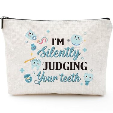 Dental Hygienist Gifts for Women - Dental Hygiene Student Must Haves, I'm Silently Judging Your Teeth, Cosmetic Makeup Bag Dental Assistant Gift, Small Pouch Dentist Christmas Retirement Gifts