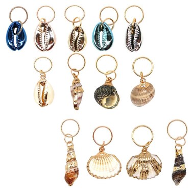 13pcs Dreadlock Ring Charms Beach Shell Conch Style Hair Braid Rings Decorative Dreadlock Braiding Hair Jewelry Beads Charms for Women Men Dreadlock Accessories
