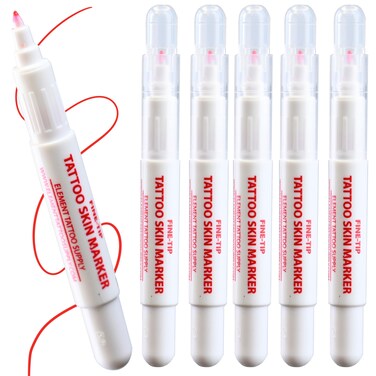 Body Marker Fine Tip Red Skin Pens for Tattoo Stencil Thin Line Precision Disposable for Stencil Dot Markings Body Piercing Microblading 5 Markers