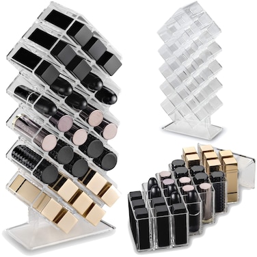 byAlegory Acrylic Lipstick Makeup Organizer   28 Space Cosmetic Storage Designed To Stand, Lay Flat or Stack (CLEAR)