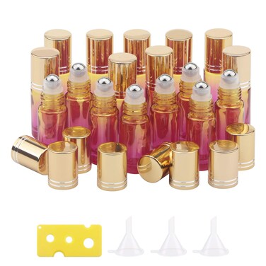 Ellbest 5ml Rolling Glass Bottle for Essential Oil 17pcs Roller Bottles with Stainless Steel Roller Balls&amp;Funnels Reusable Bottle (Yellow Rose Gradient)