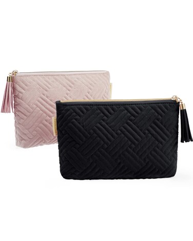 BAGSMART Cosmetic Pouch, Makeup Pouch Set,2 Pcs Small Makeup Bag for Purse,Travel Cosmetic Bag for Makeup Brushes Lipsticks Electonic Accessories, Pink+Black