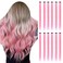 Colored Hair Extensions Clip in for Kids Girls Women, 22inch Straight, 12pieces Pink