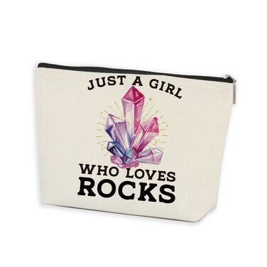 Azteoiz Geology Zipper Pouch Bag - Rock Lover Gifts for Women, Geologist &amp; Geology Teacher - Just A Girl Who Loves Rocks Makeup Bag